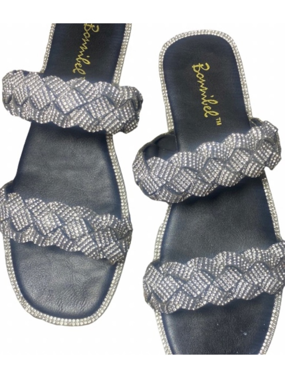 Black Rhinestone Slide Sandals - Picture 4 of 5
